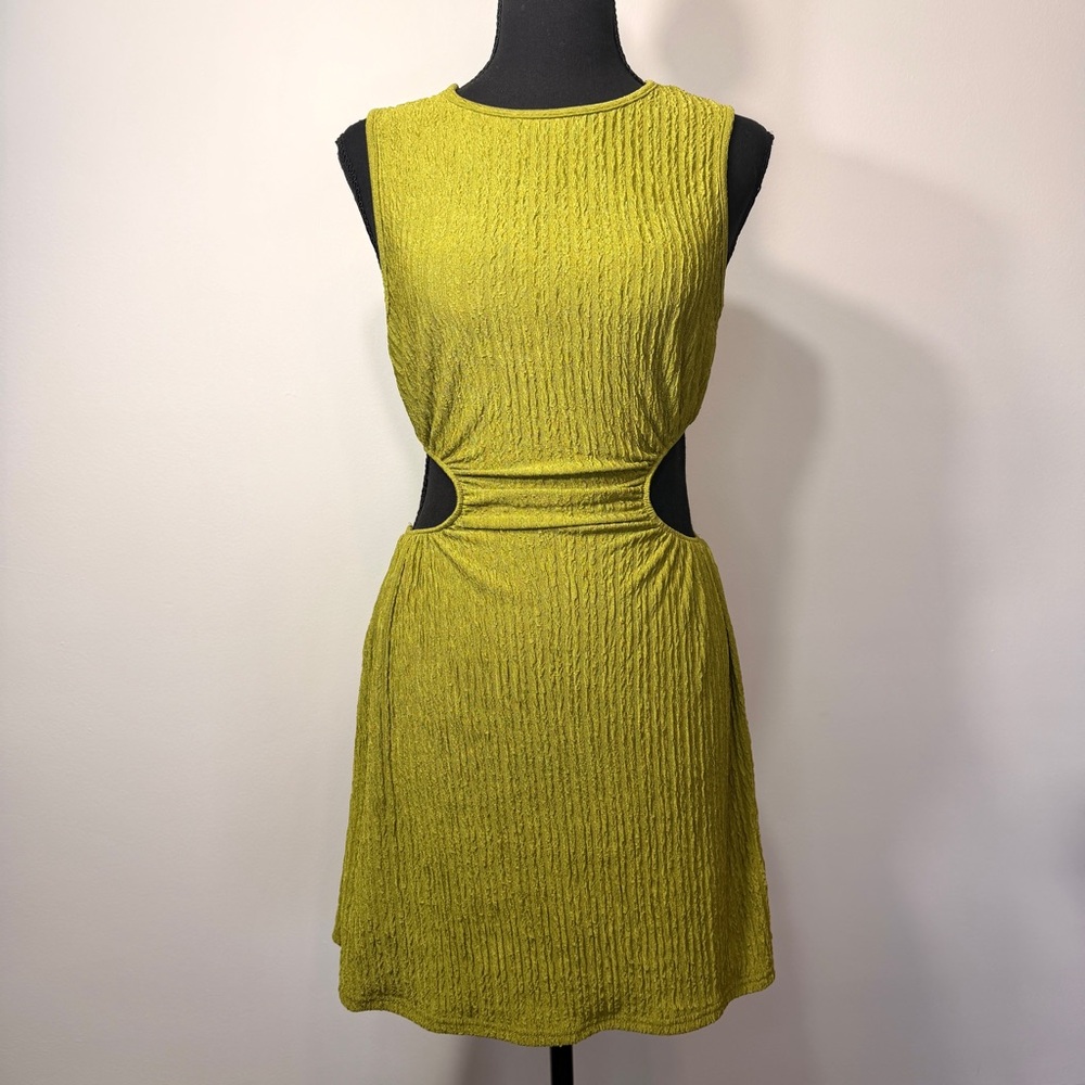 SHEIN EZwear retro green textured stretchy cut out mini tank dress NWT size S